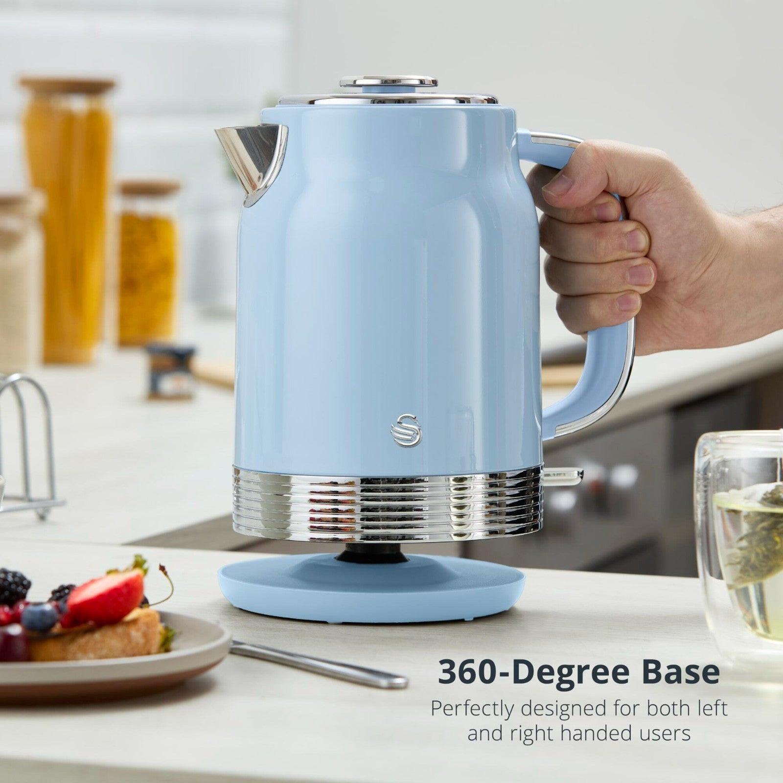 Swan Retro Jug Kettle, 2 Slice Toaster, Bread Bin & Canisters Kitchen Set (Blue) - Vibe Home
