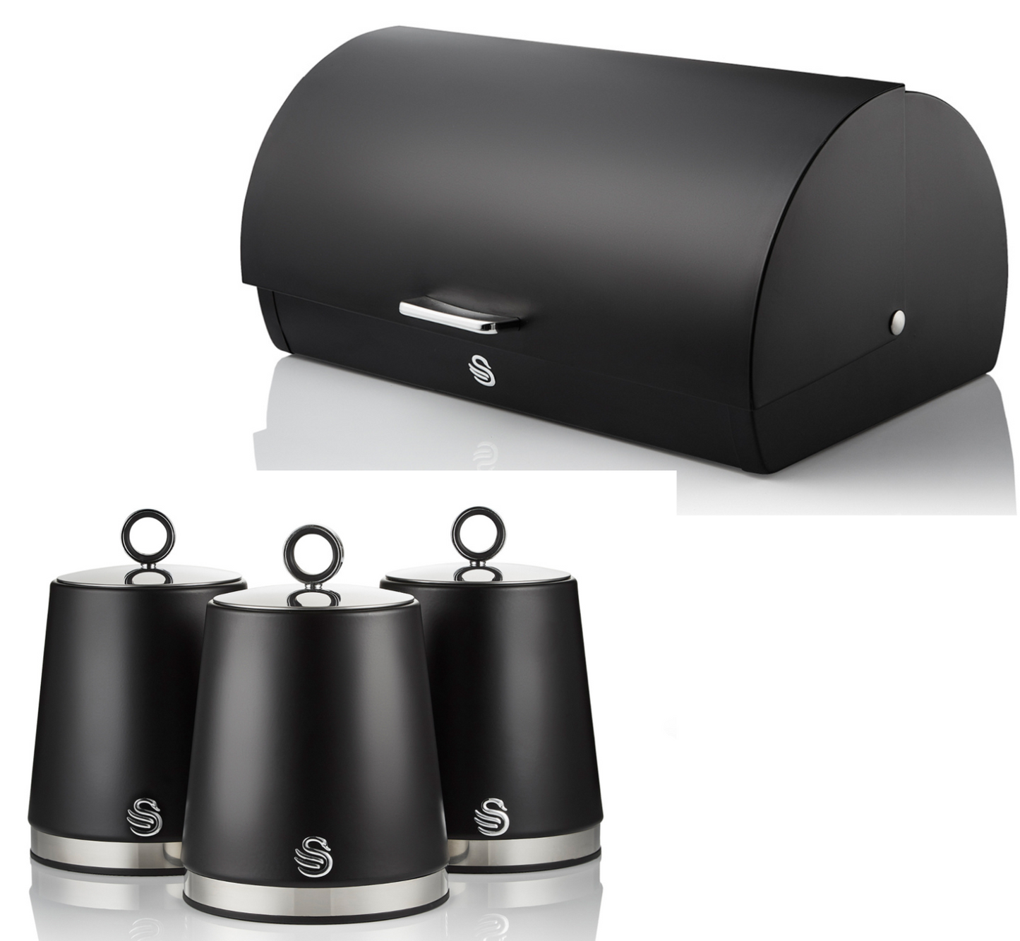 Swan Serenity Bread Bin & Canisters Kitchen Storage Set (Black) - Vibe Home