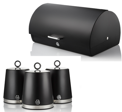 Swan Serenity Bread Bin & Canisters Kitchen Storage Set (Black) - Vibe Home