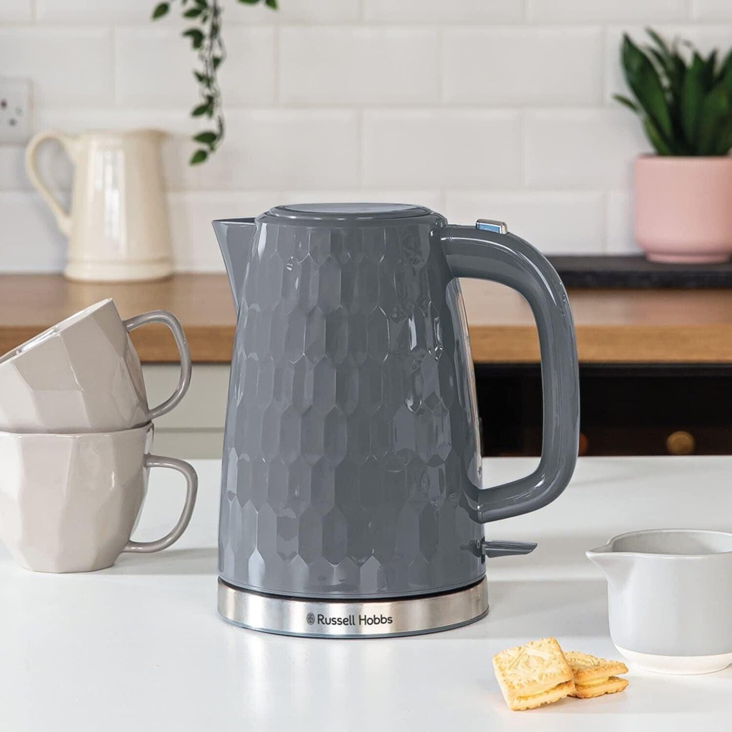 Russell Hobbs Honeycomb Kettle & 4 Slice Toaster Kitchen Set (Grey) - Vibe Home