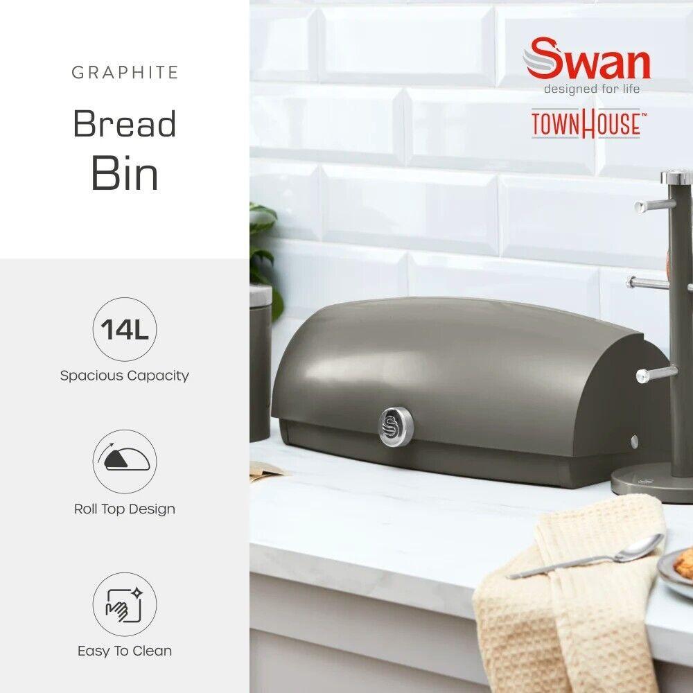 Swan Townhouse Bread Bin & Canisters Kitchen Storage Set (Graphite Grey) - Vibe Home