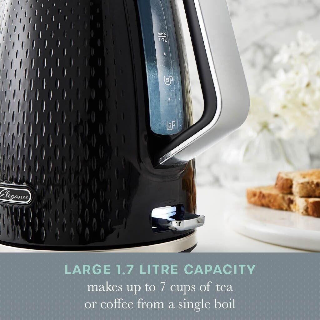 Swan Elegance Kettle, 4 Slice Toaster, Bread Bin, Canisters Kitchen Set (Black) - Vibe Home