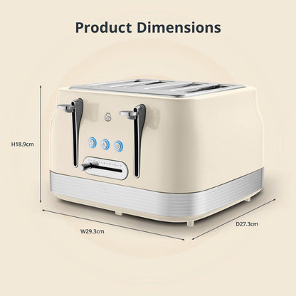 Swan Retro Pyramid Kettle & 4 Slice Toaster Kitchen Set (Cream) - Vibe Home