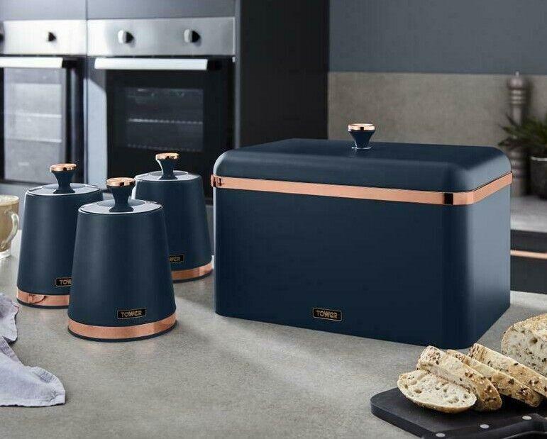 Tower Cavaletto Bread Bin & Canister Storage Kitchen Storage Set (Midnight Blue) - Vibe Home
