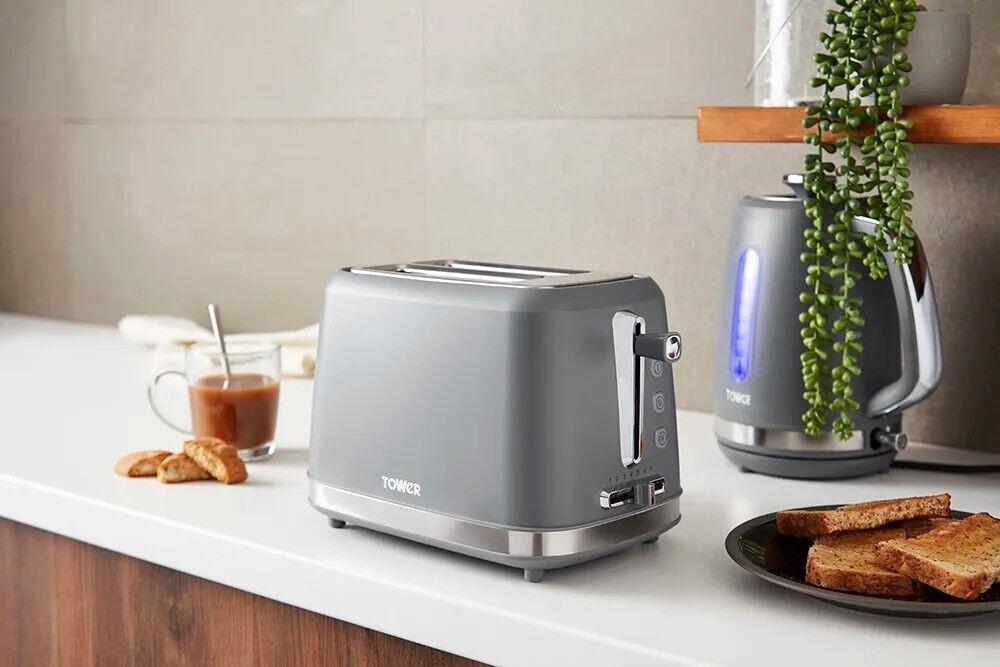 Tower Odyssey Kettle & 2 Slice Toaster Kitchen Set (Grey) - Vibe Home