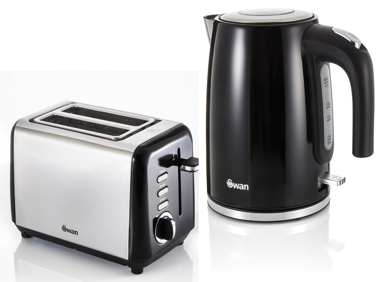 Swan Townhouse Kettle & 2 Slice Toaster Kitchen Set (Black) - Vibe Home