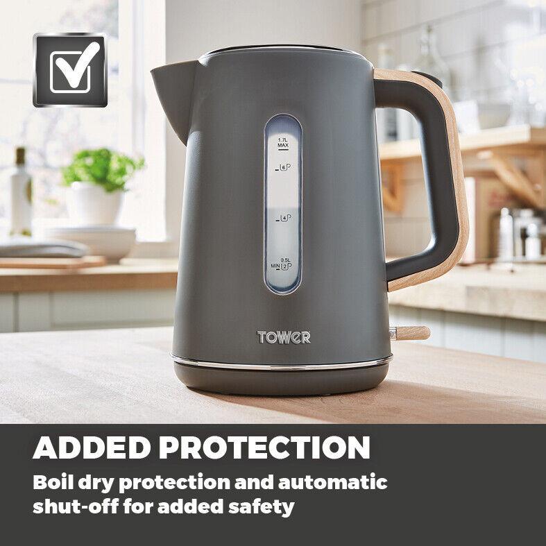 Tower Scandi Kettle & 2 Slice Toaster Kitchen Set (Dark Grey) - Vibe Home