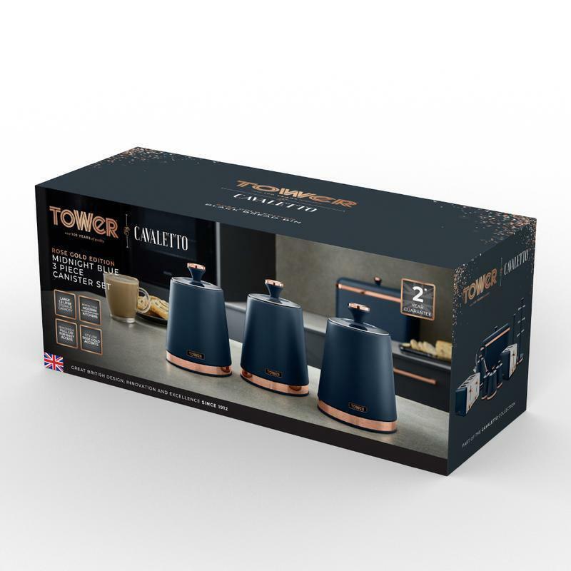 Tower Cavaletto Bread Bin & Canister Storage Kitchen Storage Set (Midnight Blue) - Vibe Home