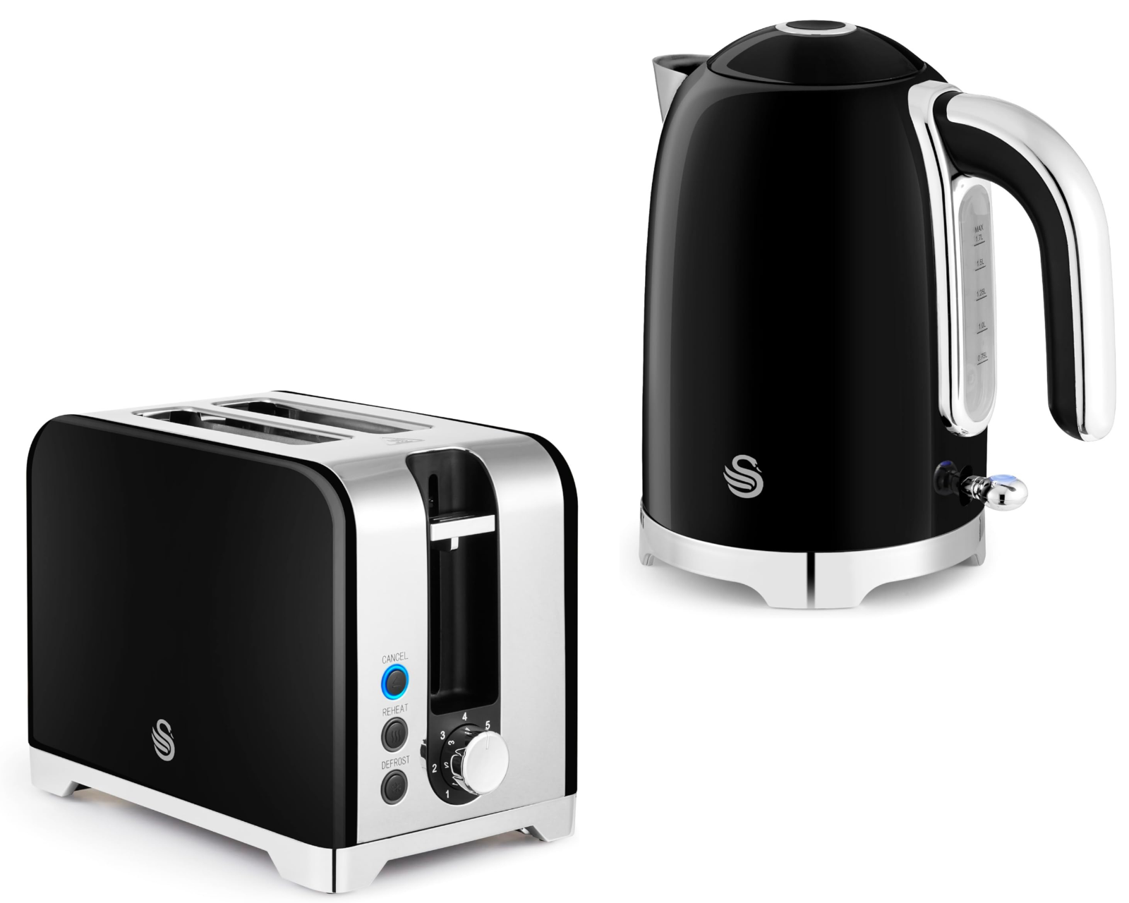 Swan Solace Jug Kettle & 2 Slice Toaster Kitchen Set (Black) - Vibe Home
