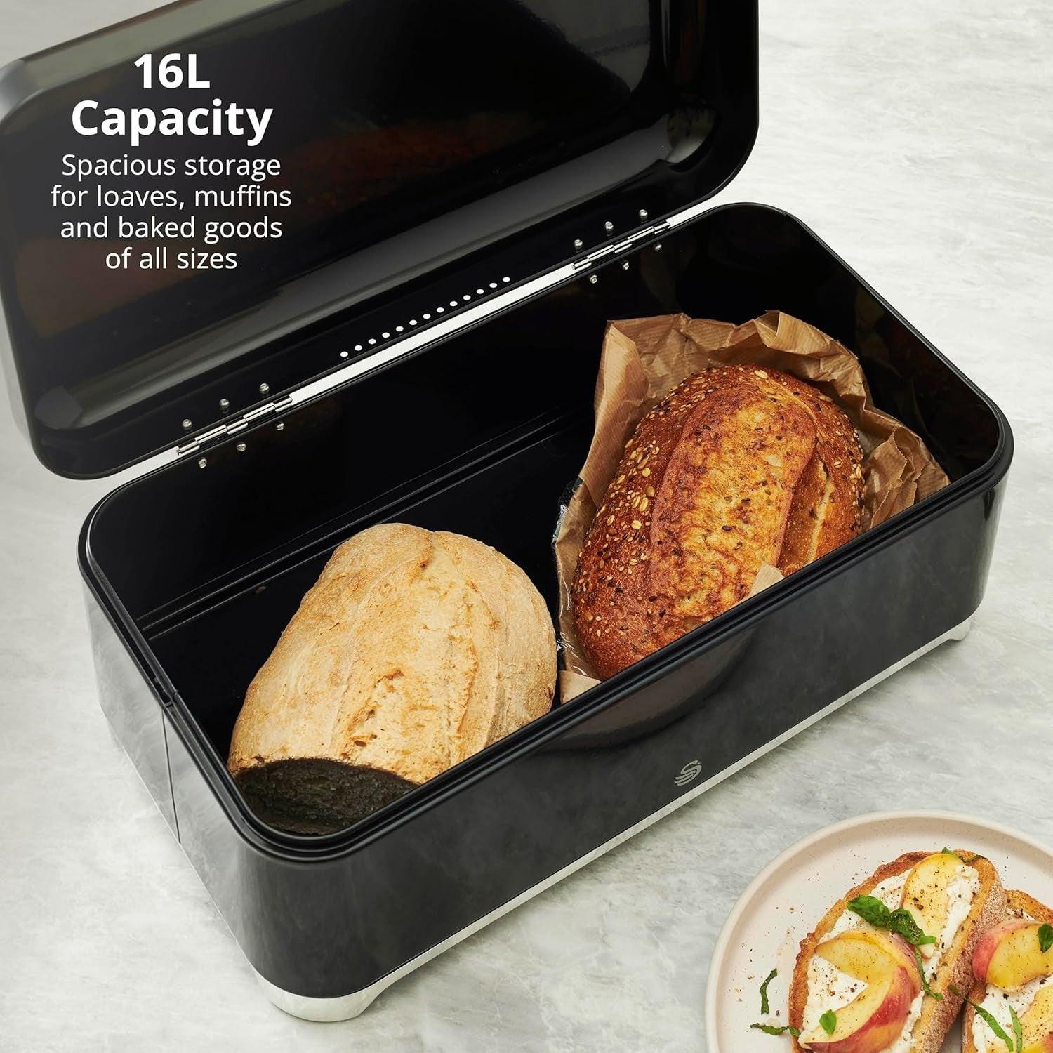 Swan Solace Bread Bin & Canisters Kitchen Storage Set (Black) - Vibe Home