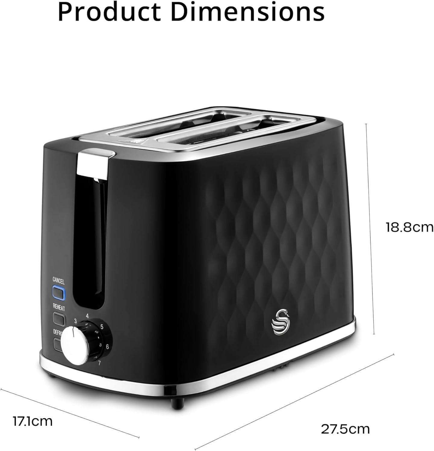 Swan Hexton Kettle & 2 Slice Toaster Kitchen Set (Black) - Vibe Home
