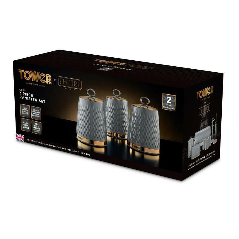 Tower Empire Bread Bin & Canister Kitchen Storage Set (Grey) - Vibe Home
