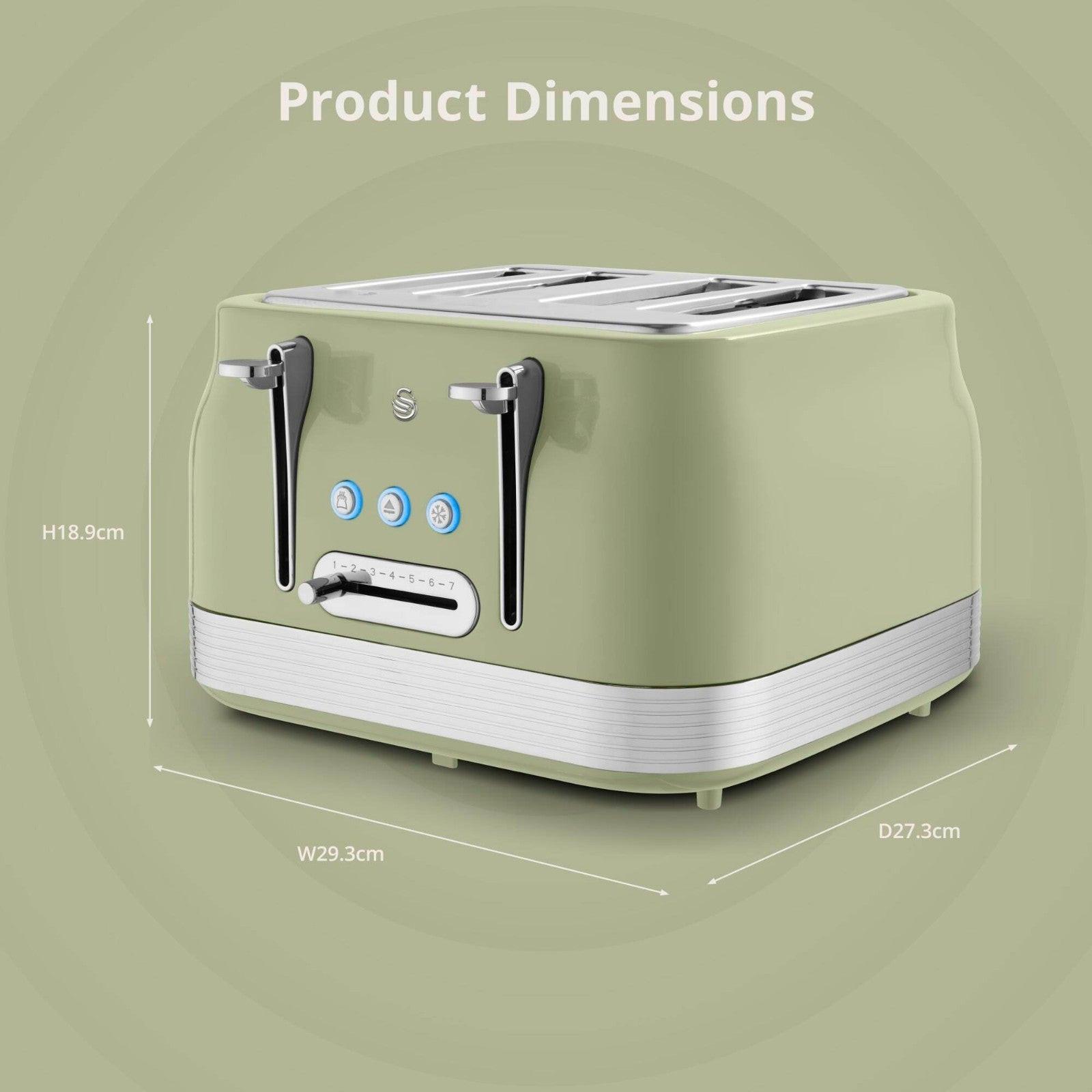 Swan Retro Pyramid Kettle & 4 Slice Toaster Kitchen Set (Green) - Vibe Home