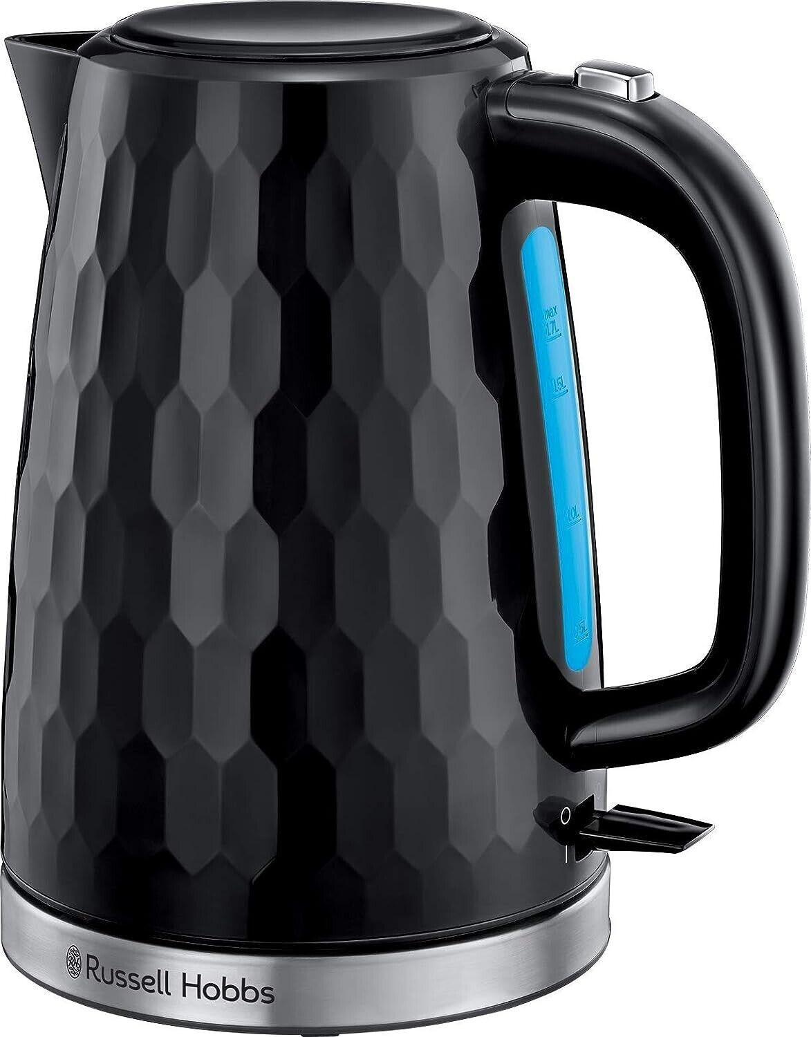 Russell Hobbs Honeycomb Kettle & 2 Slice Toaster Kitchen Set (Black) - Vibe Home