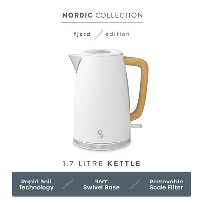 Swan Fjord Kettle & 2 Slice Toaster Kitchen Set (White) - Vibe Home