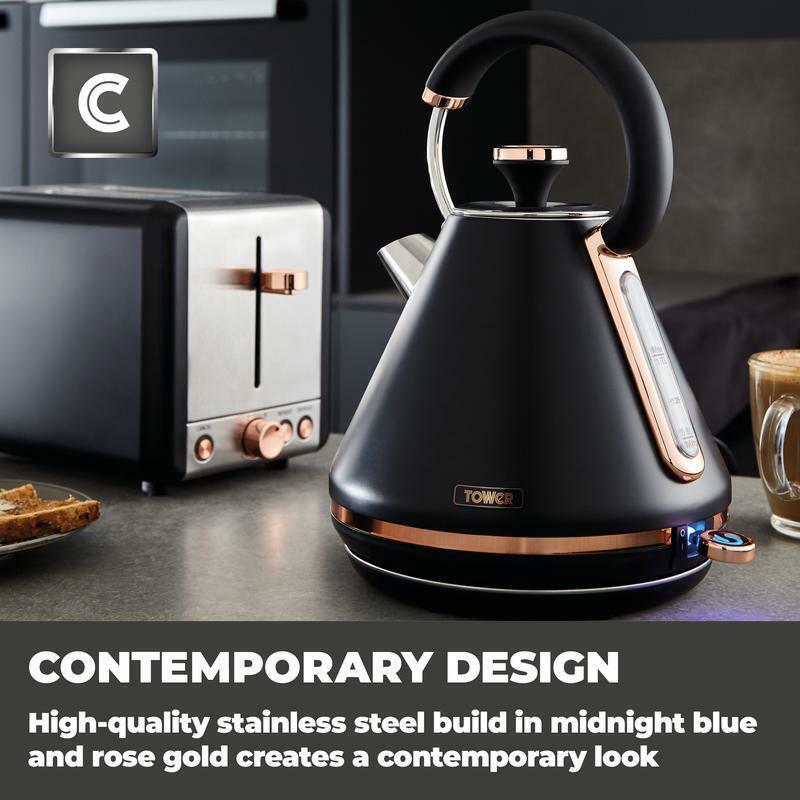 Tower Cavaletto Pyramid Kettle & 2 Slice Toaster Kitchen Set (Black) - Vibe Home