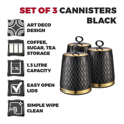 Tower Empire Bread Bin & Canisters Kitchen Storage Set (Black) - Vibe Home