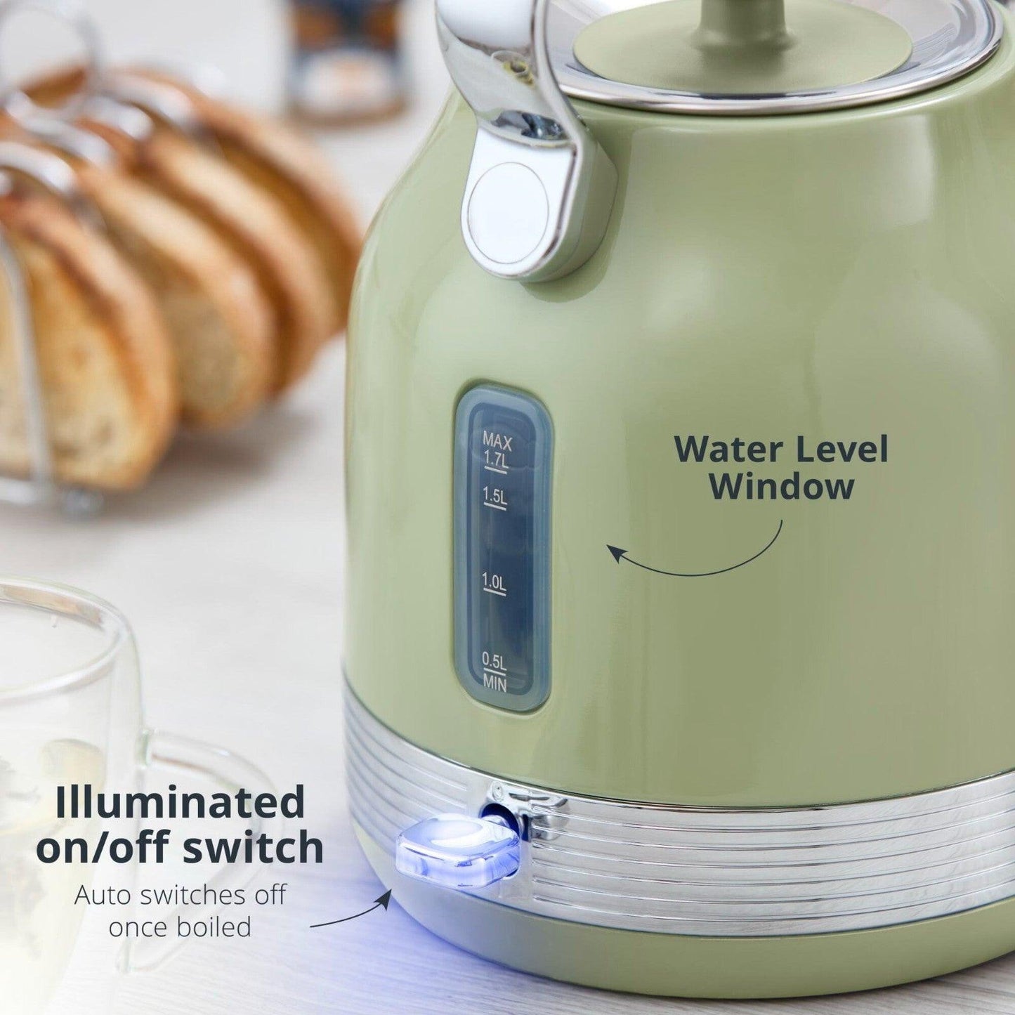 Swan Retro Pyramid Kettle & 4 Slice Toaster Kitchen Set (Green) - Vibe Home