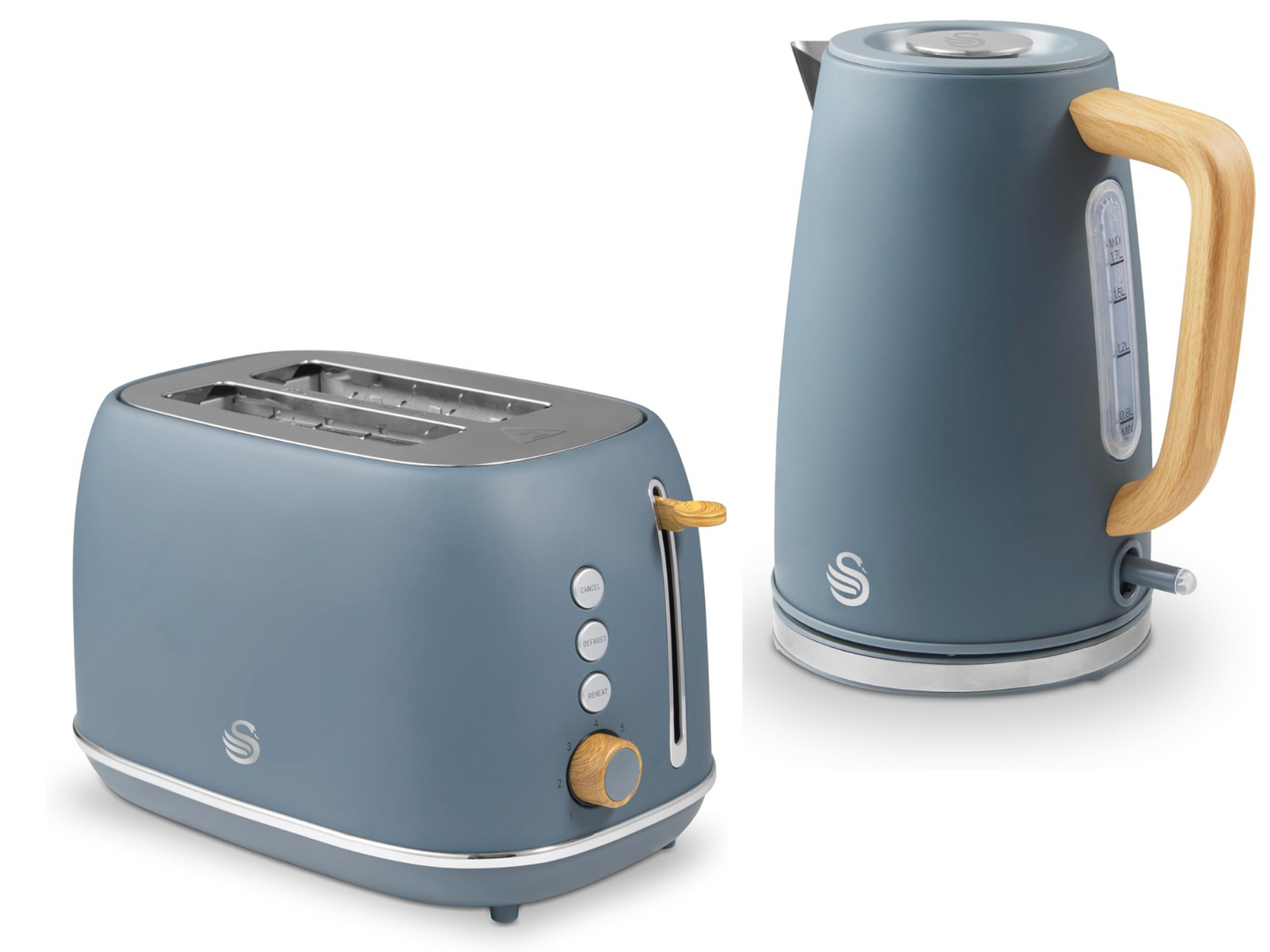 Swan Fjord Kettle & 2 Slice Toaster Kitchen Set (Grey) - Vibe Home