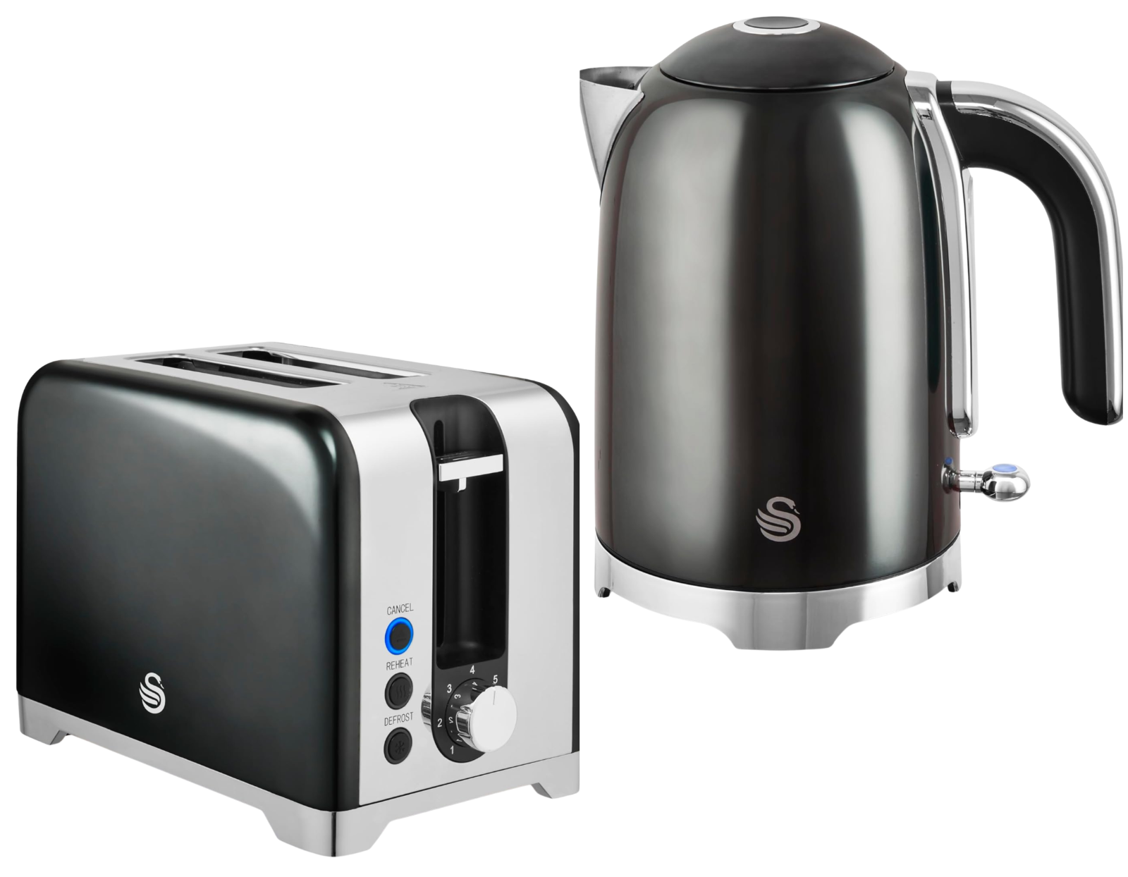 Swan Solace Kettle & 2 Slice Toaster Kitchen Set Grey (Graphite) - Vibe Home