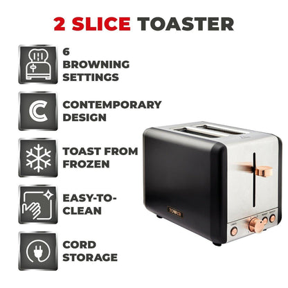 Tower Cavaletto Jug Kettle & 2 Slice Toaster Kitchen Set (Black) - Vibe Home