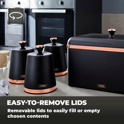 Tower Cavaletto Bread Bin & Canister Kitchen Storage Set (Black) - Vibe Home