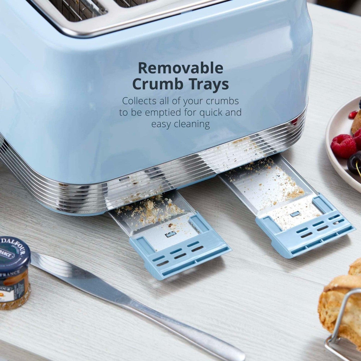 Swan Retro Jug Kettle, 4 Slice Toaster, Bread Bin & Canisters Kitchen Set (Blue) - Vibe Home