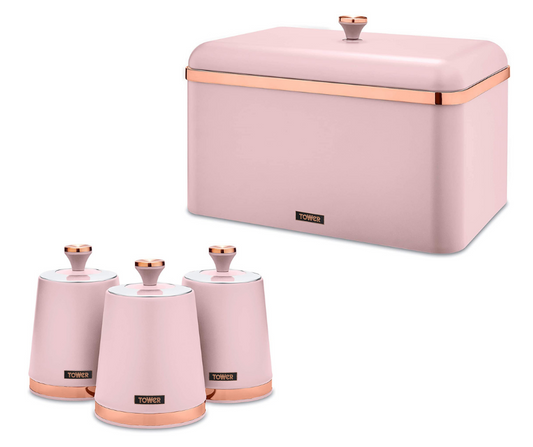 Tower Cavaletto Bread Bin & Canisters Kitchen Storage Set (Pink) - Vibe Home