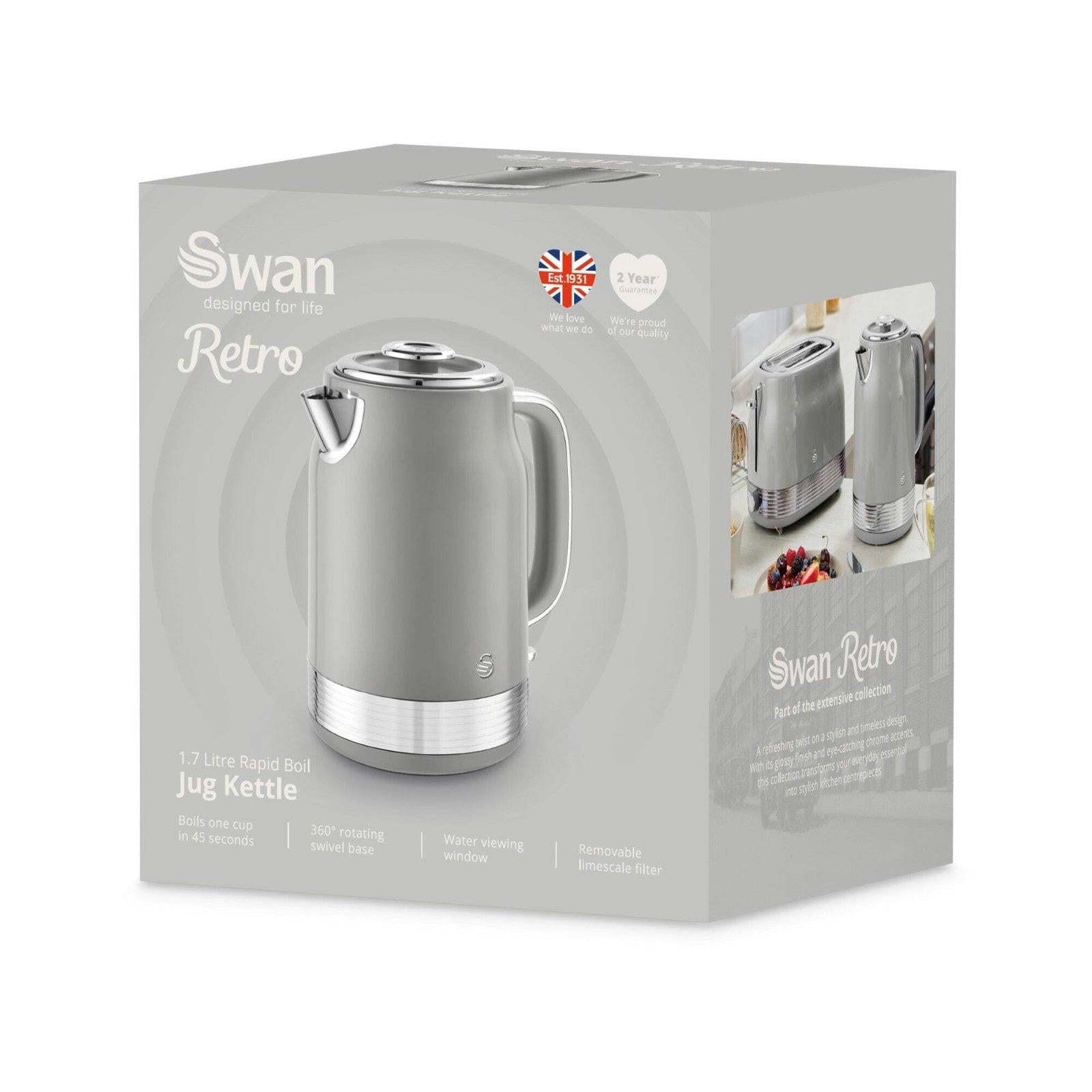 Swan Retro Jug Kettle & 2 Slice Toaster Kitchen Set (Grey) - Vibe Home