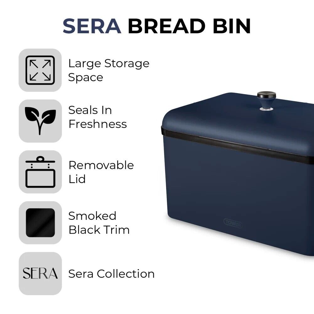 Tower Sera Kettle, 4 Slice Toaster, Bread Bin, Canisters Kitchen Set (Midnight Blue) - Vibe Home