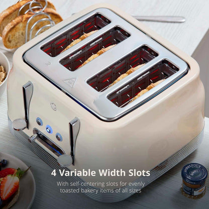 Swan Retro Jug Kettle & 4 Slice Toaster Kitchen Set (Chantilly Cream) - Vibe Home
