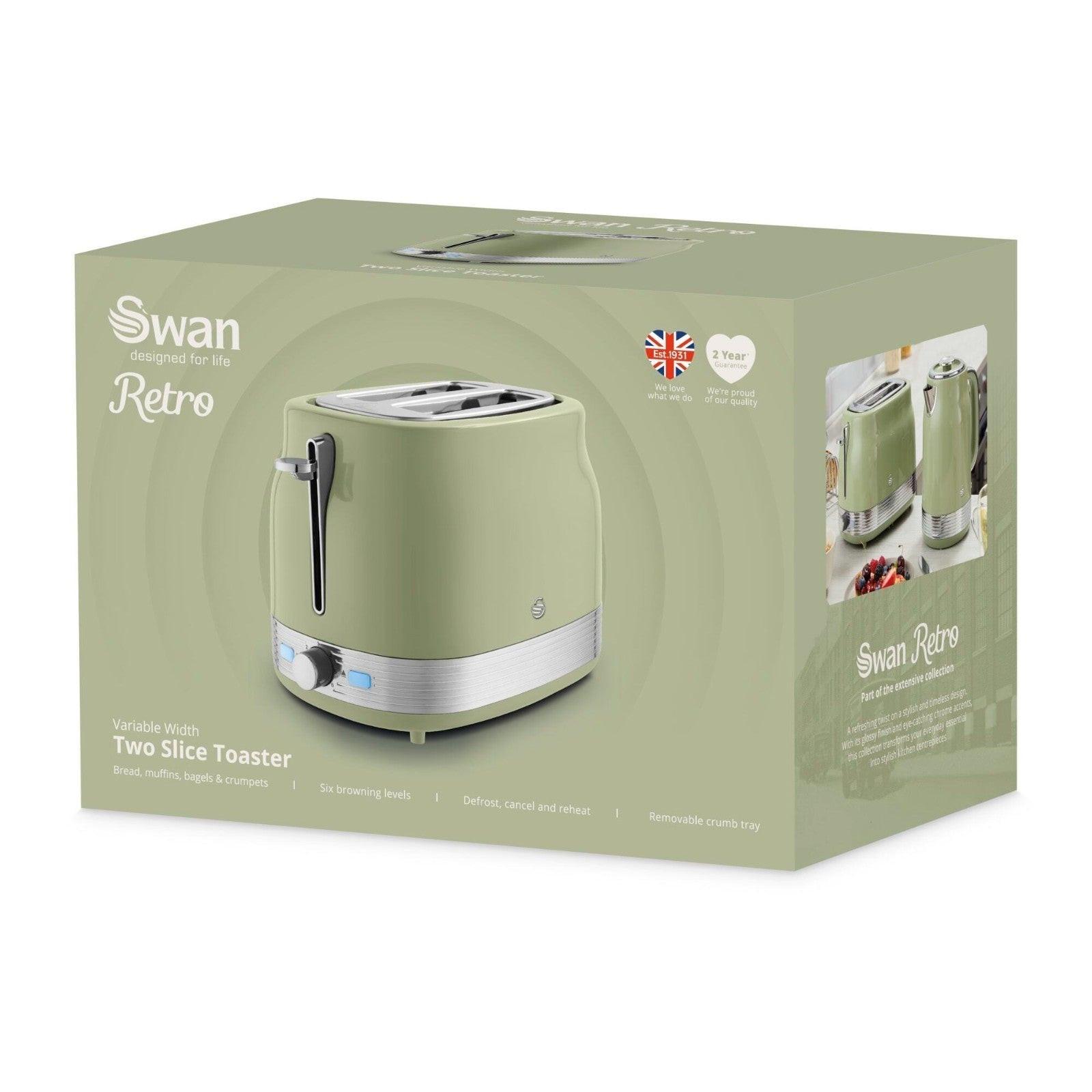 Swan Retro Pyramid Kettle & 2 Slice Toaster Kitchen Set (Green) - Vibe Home