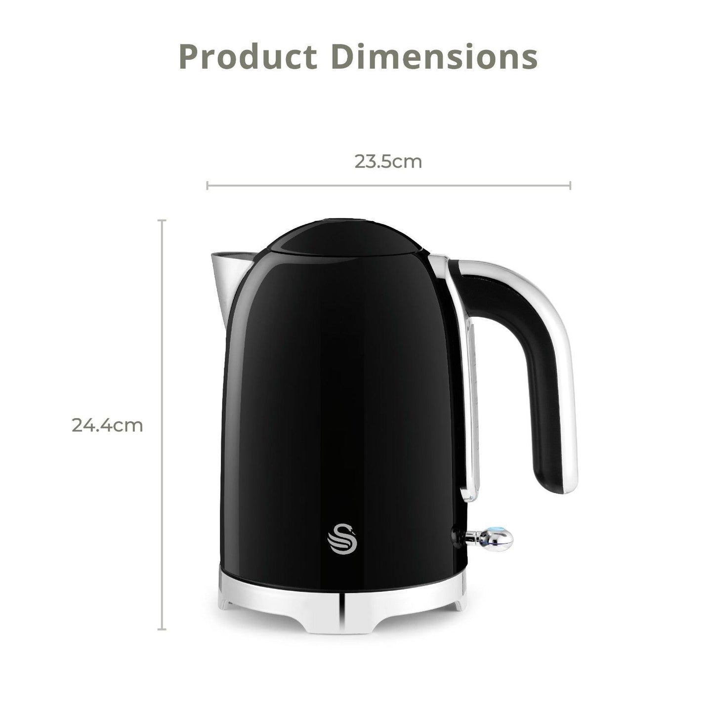 Swan Solace Jug Kettle, 2 Slice Toaster, Bread Bin, Canisters Kitchen Set (Black) - Vibe Home