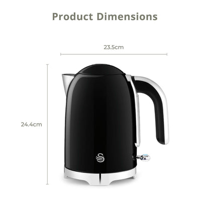 Swan Solace Jug Kettle, 2 Slice Toaster, Bread Bin, Canisters Kitchen Set (Black) - Vibe Home