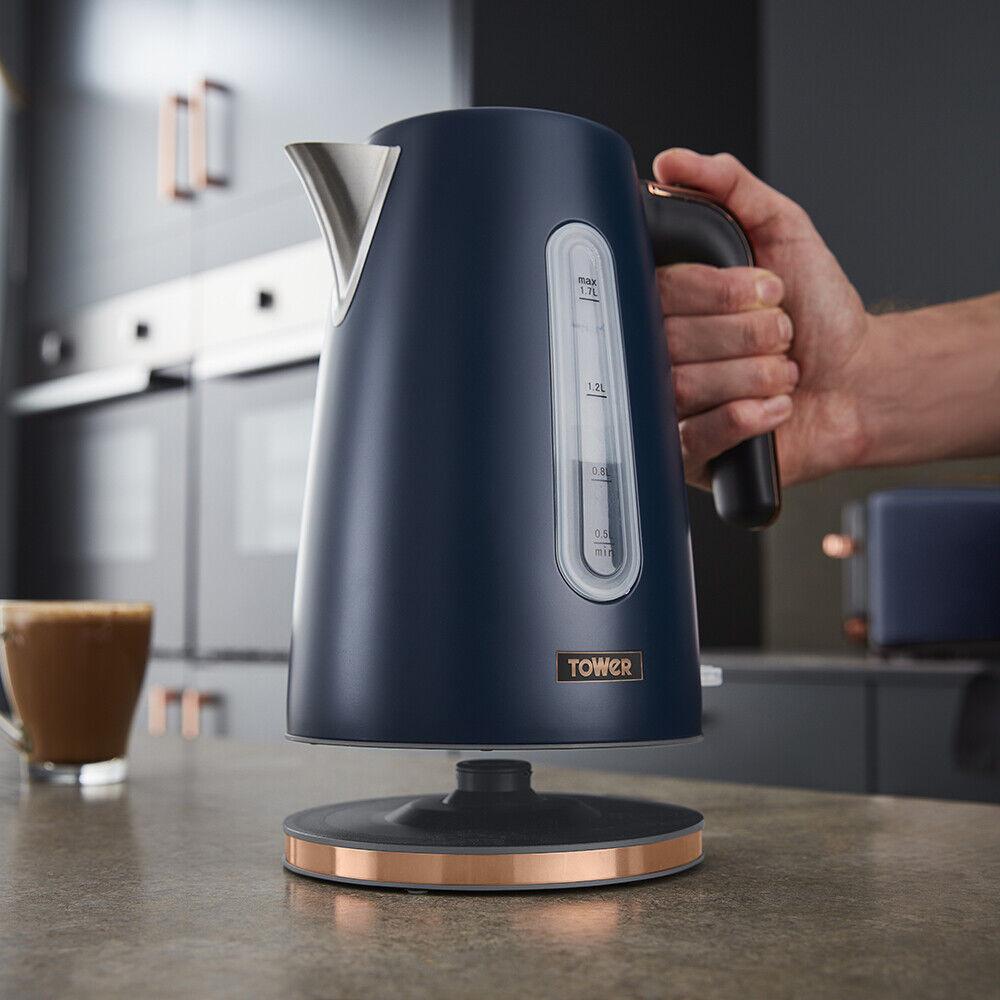 Tower Cavaletto Jug Kettle & 4 Slice Toaster Kitchen Set (Midnight Blue) - Vibe Home