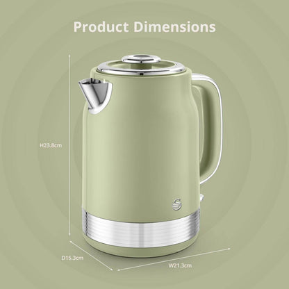 Swan Retro Jug Kettle & 4 Slice Toaster Kitchen Set (Green) - Vibe Home