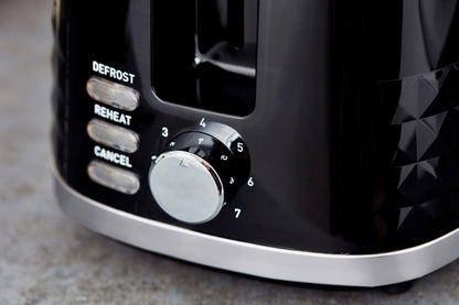 Tower Solitaire Kettle, 2 Slice Toaster, Bread Bin & Canisters Kitchen Set (Black) - Vibe Home