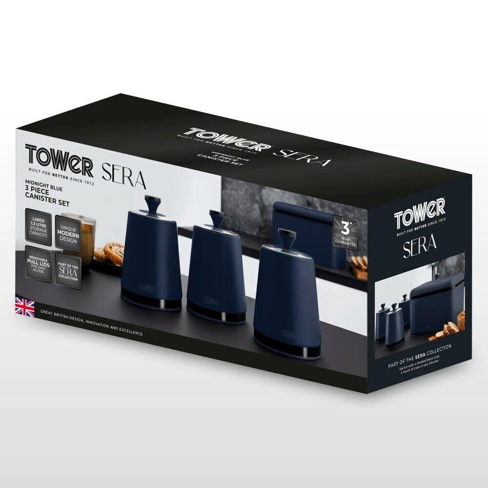 Tower Sera Bread Bin & Canisters Kitchen Storage Set (Midnight Blue) - Vibe Home