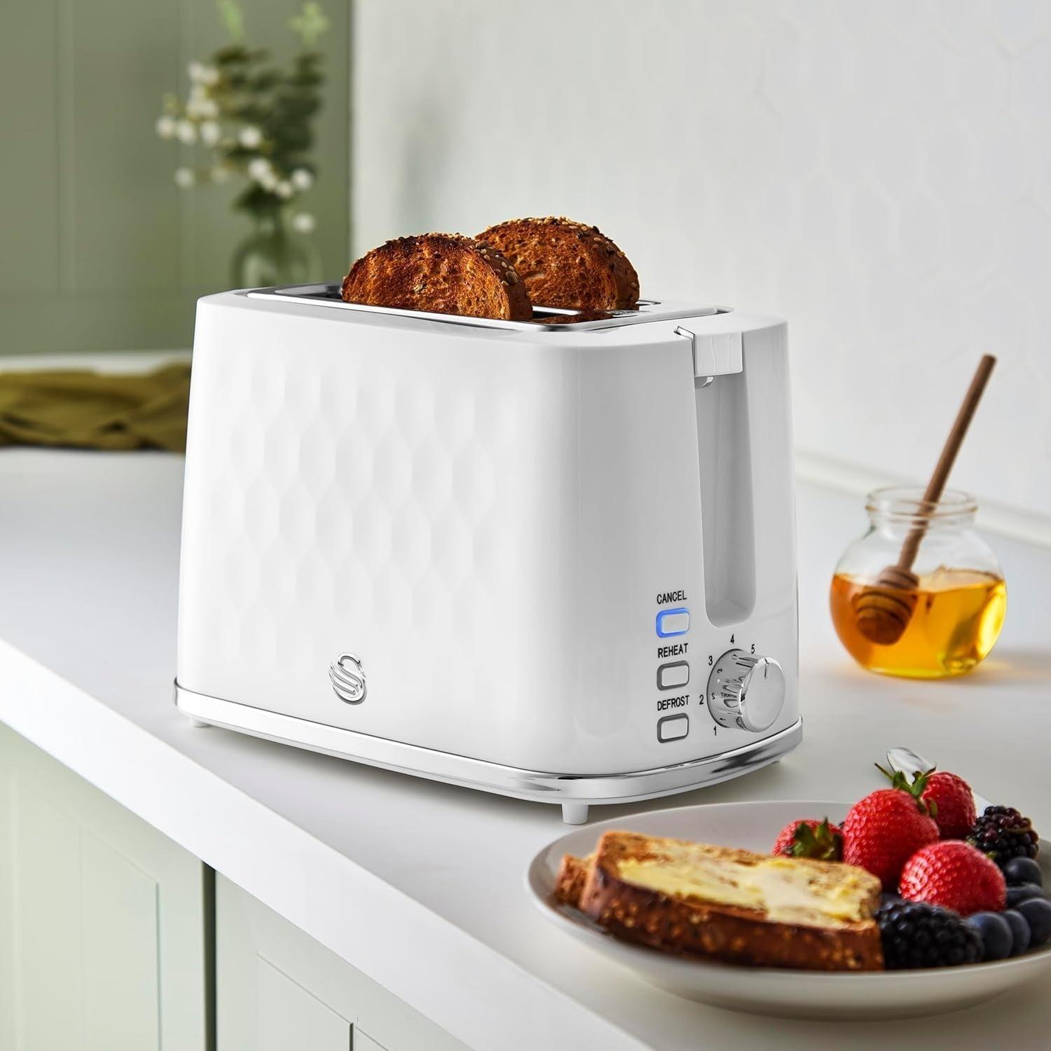 Swan Hexton Kettle & 2 Slice Toaster Kitchen Set (White) - Vibe Home