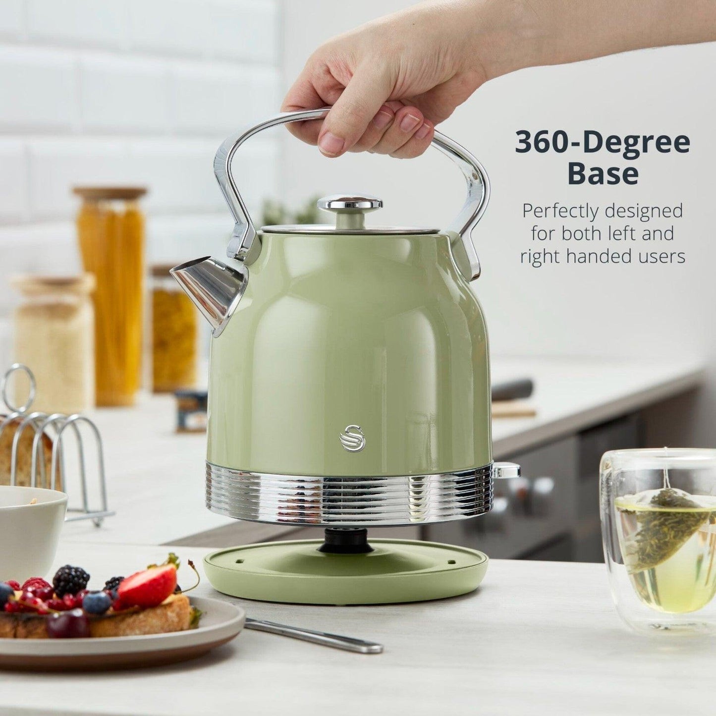 Swan Retro Pyramid Kettle & 2 Slice Toaster Kitchen Set (Green) - Vibe Home