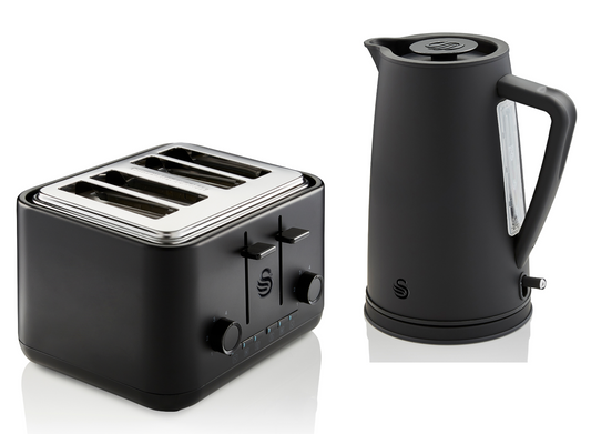 Swan Stealth Kettle & 4 Slice Toaster Kitchen Set (Matte Black) - Vibe Home