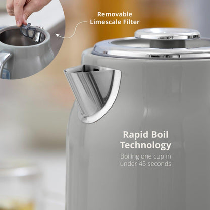 Swan Retro Jug Kettle, 4 Slice Toaster, Bread Bin & Canisters Kitchen Set (Grey) - Vibe Home