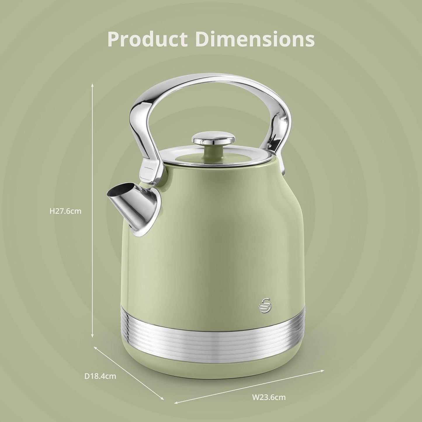 Swan Retro Pyramid Kettle, 4 Slice Toaster & Canisters Kitchen Set (Green) - Vibe Home