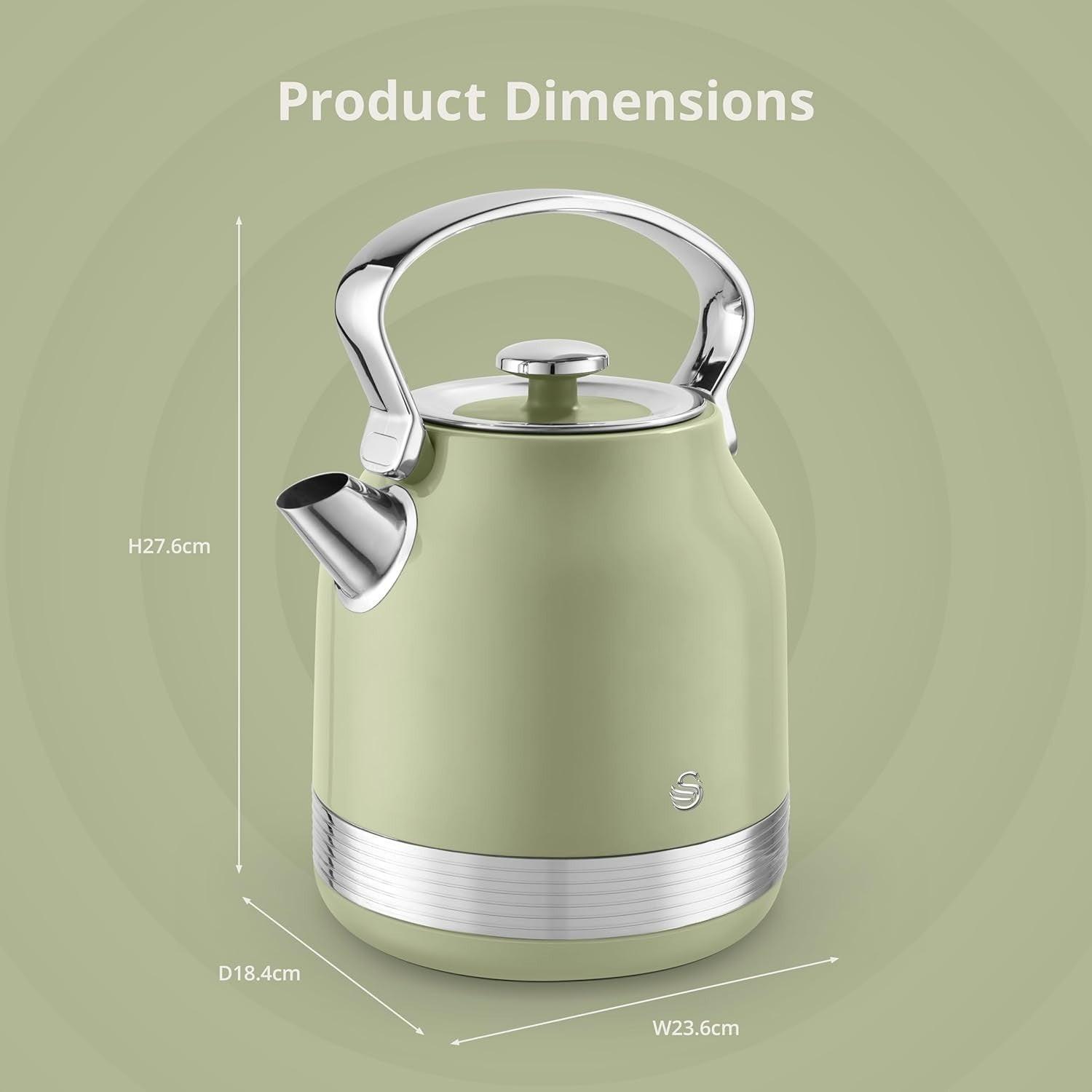 Swan Retro Pyramid Kettle, 4 Slice Toaster & Canisters Kitchen Set (Green) - Vibe Home