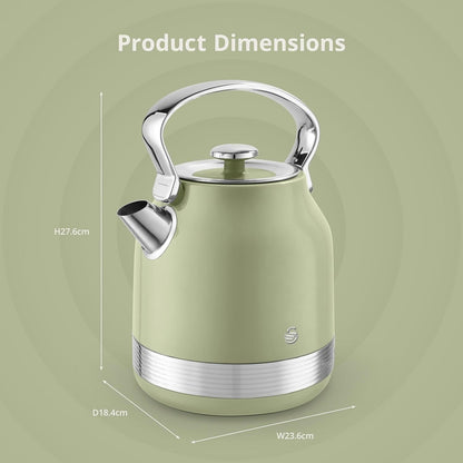 Swan Retro Pyramid Kettle, 4 Slice Toaster & Canisters Kitchen Set (Green) - Vibe Home