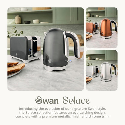 Swan Solace Kettle & 2 Slice Toaster Kitchen Set Grey (Graphite) - Vibe Home