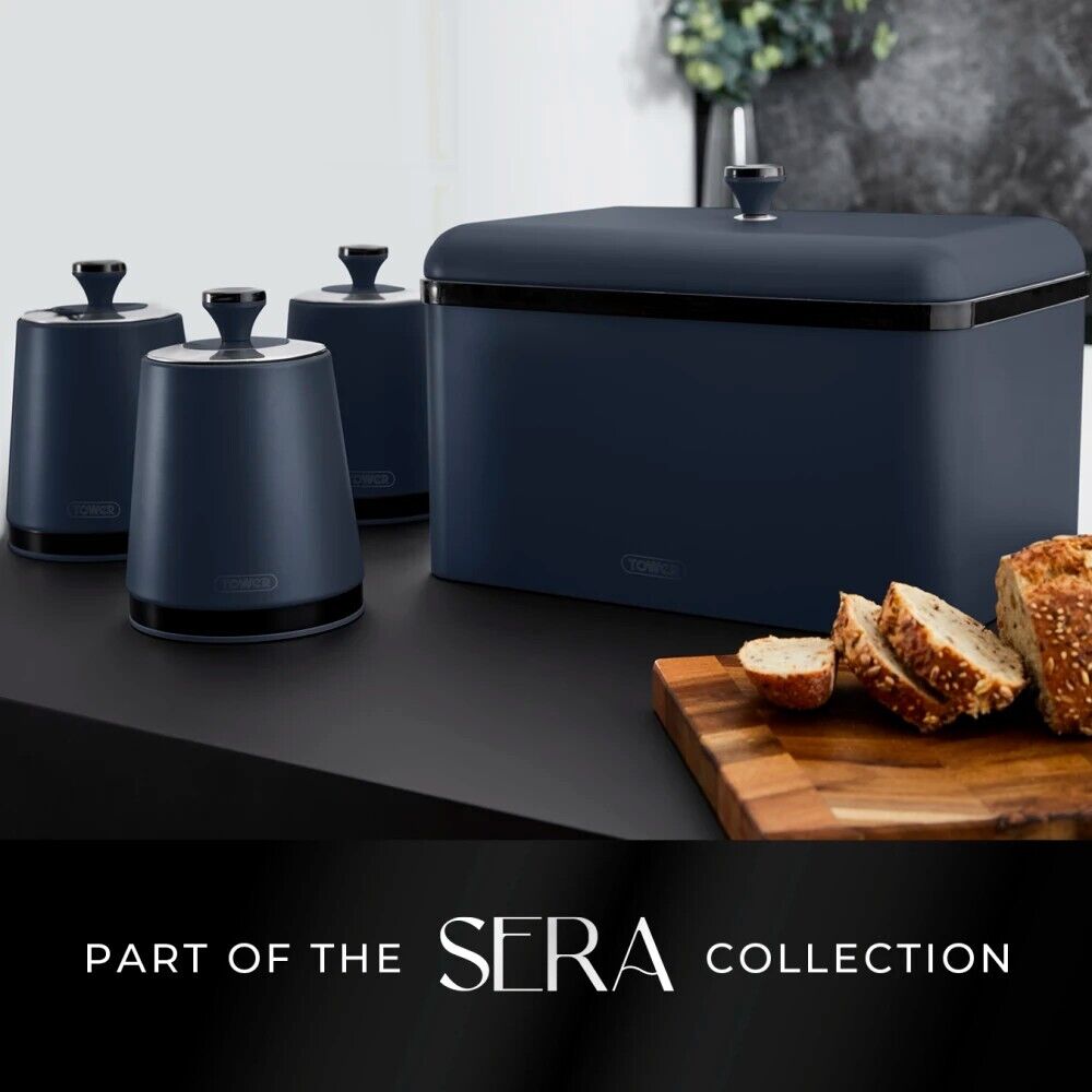 Tower Sera Kettle, 4 Slice Toaster, Bread Bin, Canisters Kitchen Set (Midnight Blue) - Vibe Home