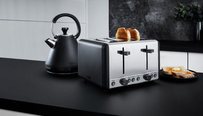 Tower Sera Kettle, 4 Slice Toaster, Bread Bin, Canister Kitchen Set (Black) - Vibe Home
