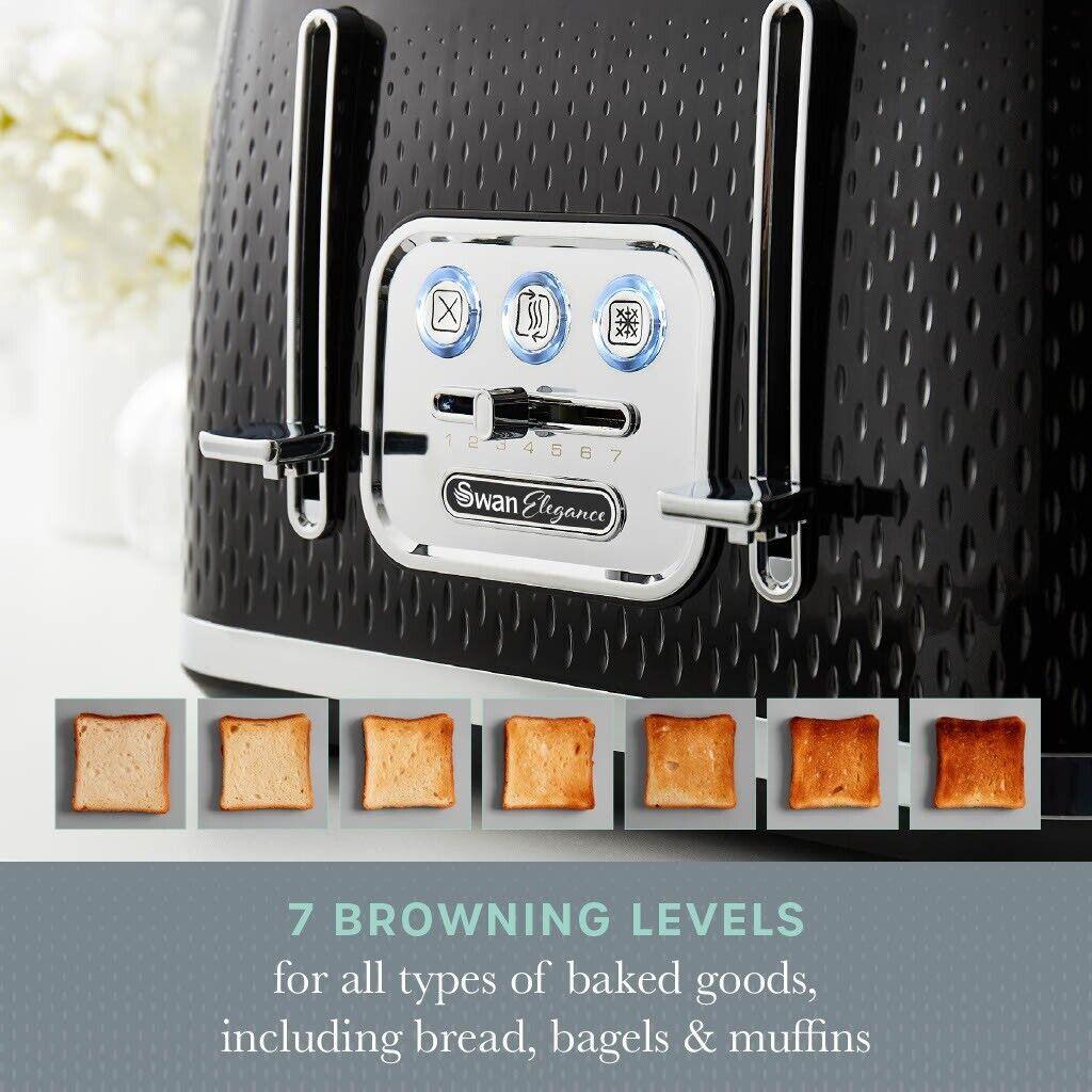 Swan Elegance Kettle & 4 Slice Toaster Kitchen Set (Black) - Vibe Home