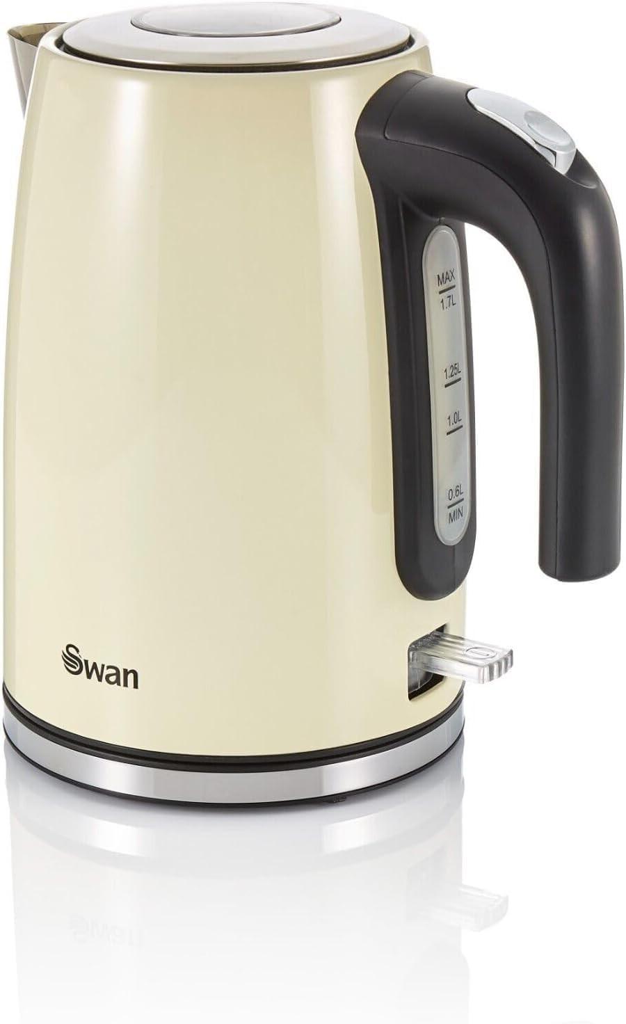 Swan Townhouse Kettle, 2 Slice Toaster, Bread Bin, Canisters Kitchen Set (Cream) - Vibe Home
